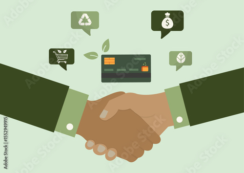 Green Business Partnership Handshake Sustainable Finance. Sustainable procurement. Sustainable partnerships and eco-friendly business agreements. Green partnerships. Flat style. Vector illustration