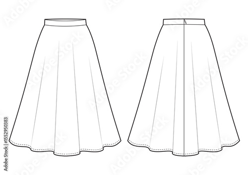 Womens midi skirt flat sketch vector illustration