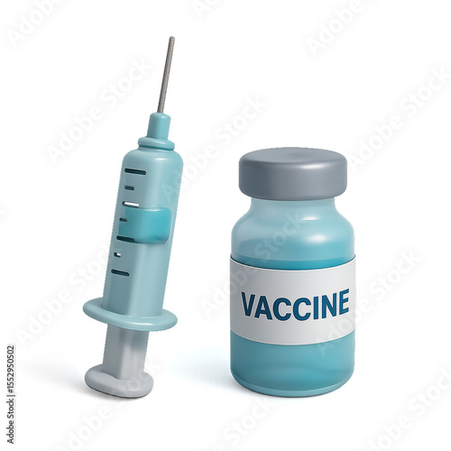 3D Render of Syringe and Vial with Vaccine Label for Medical Use