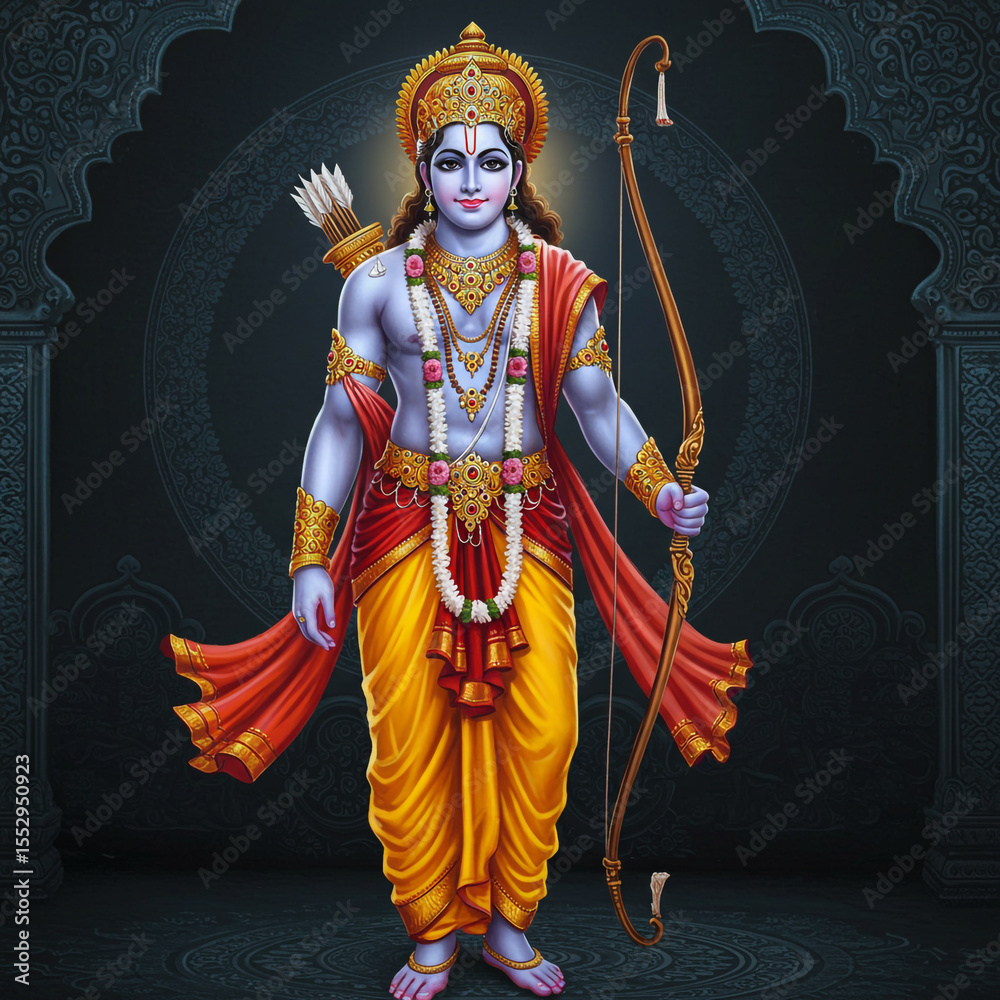 Fototapeta premium Majestic Lord Rama with Bow and Arrow
