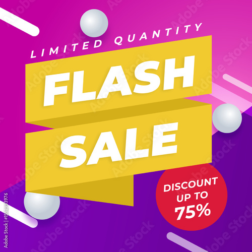 Flash Sale Vector flat design sale background with discount up to 75%. Limited Quantity. Vector illustration. Get discount 75%. Flash Sale Banner for social media ads.