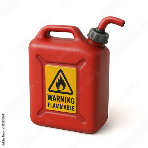 3D Red Fuel Canister with Warning Label for Safety and Awareness