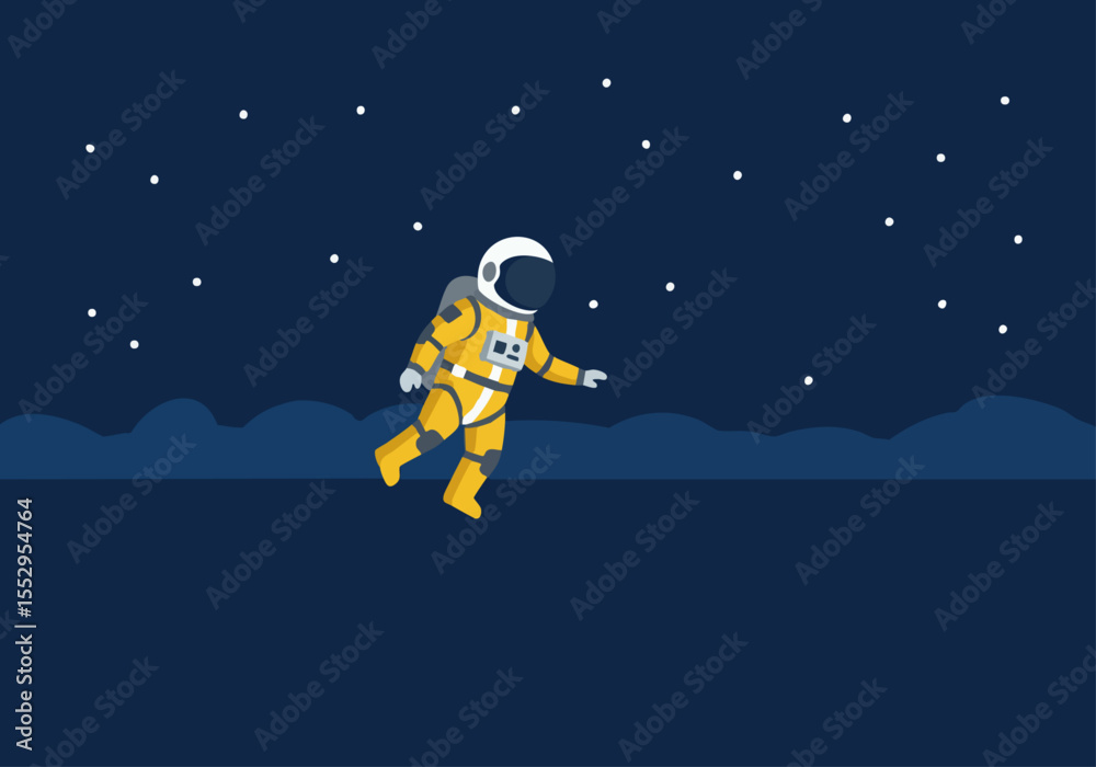 Naklejka premium An astronaut floats in space, drifting against a starry backdrop. A minimalist, modern design evokes a sense of wonder and isolation. Perfect for technology, space, or lifestyle themes.