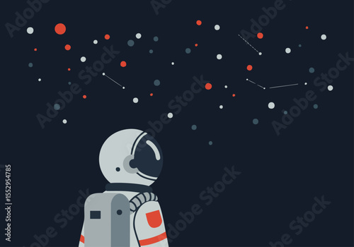 An astronaut gazes at a starry sky, evoking a sense of wonder and exploration. A minimalist design with a focus on space and contemplation.