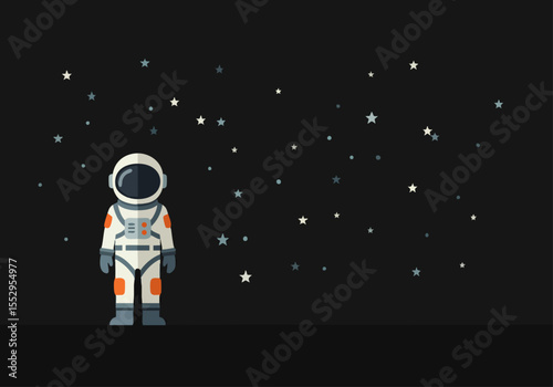 An astronaut stands silhouetted against a starry backdrop, evoking a sense of wonder and exploration. Clean, minimalist design with a modern aesthetic.