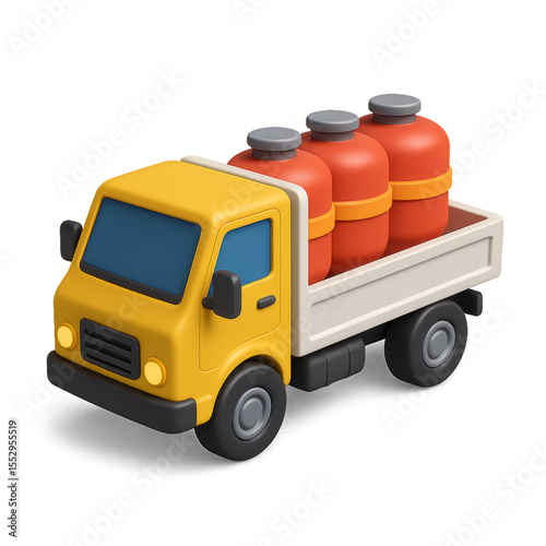 3D Simple Fuel Truck with Gas Cylinders for Transport Representation