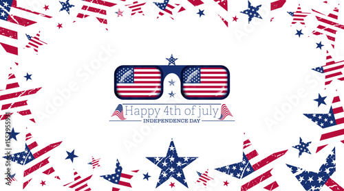 Abstract 3d usa flag frame, rectangle shape sunglasses with american flag, independence day text vector illustration. Travel to usa design to use for 4th july independence day, memorial day projects. 