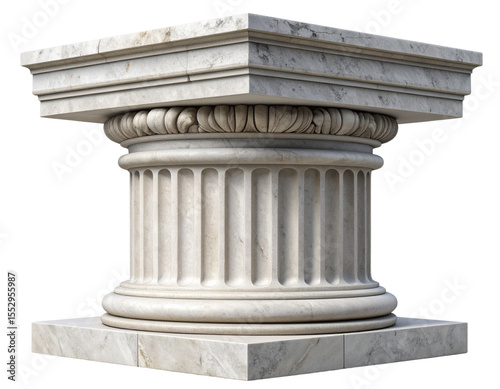 3D rendered antique stone column base with fluted design, isolated on transparent background PNG