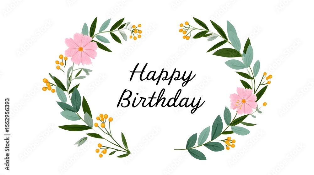 Fototapeta premium Happy Birthday floral wreath design