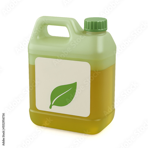 Green Biofuel Container with Leaf Design in 3D Render