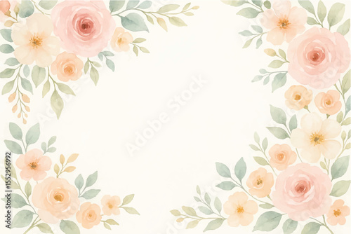 Vintage floral background with romantic pink roses, elegant frame, and decorative hearts for a wedding or Valentine's Day card design