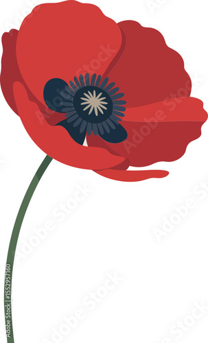 Red remembrance poppy flower illustration symbolizing honor and sacrifice in patriotic minimal style  
