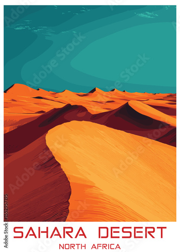 Sahara Desert Vector Illustration of Sand Dunes and Sky.