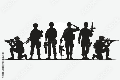 silhouette of soldier in black and white. vector silhouette