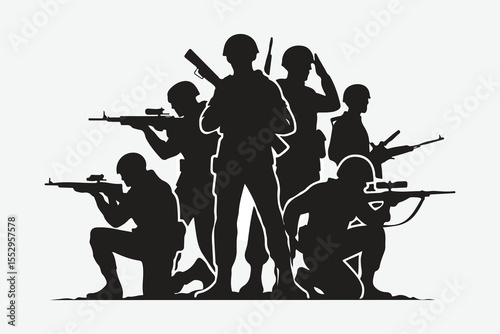 silhouette of soldier in black and white. vector silhouette