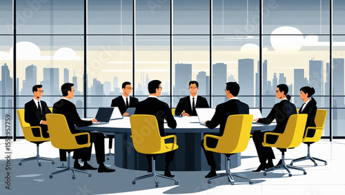 AI Generative. Corporate Boardroom Meeting with Cityscape View. 2