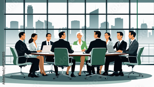AI Generative. Corporate Boardroom Meeting with Cityscape View. 6