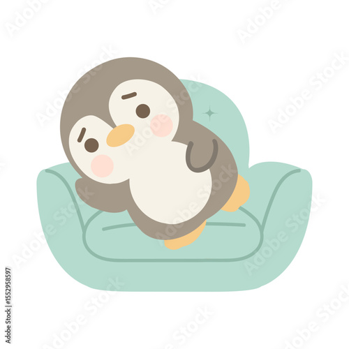 Cartoon Penguin Relaxing on a Couch