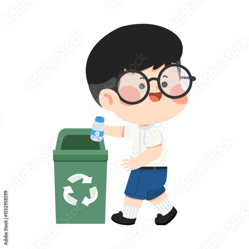 Boy Recycling Plastic Bottle Illustration