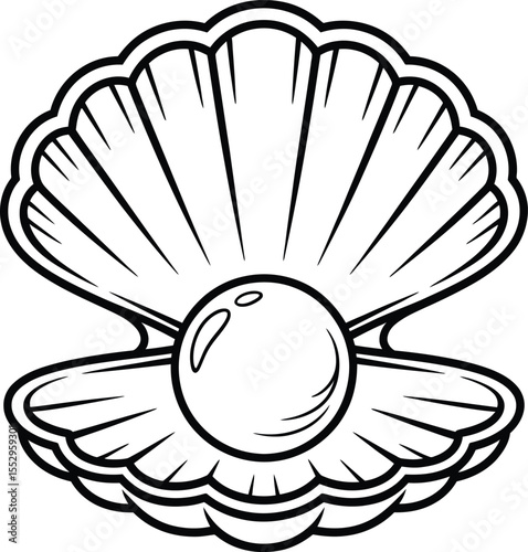 Open seashell with a single pearl inside silhouette