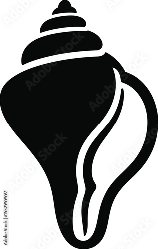 Stylized black conch shell silhouette on a white background