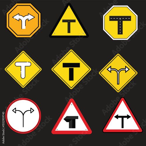 Free Download set of traffic signs T-Junction - GFXLoad