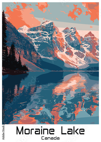 Moraine Lake, Canada. Vector Illustration.