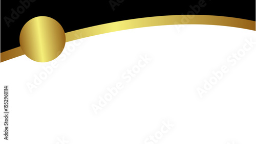 Elegant abstract background with a sleek black and gold curving top border featuring a golden circle, on a transparent background.

