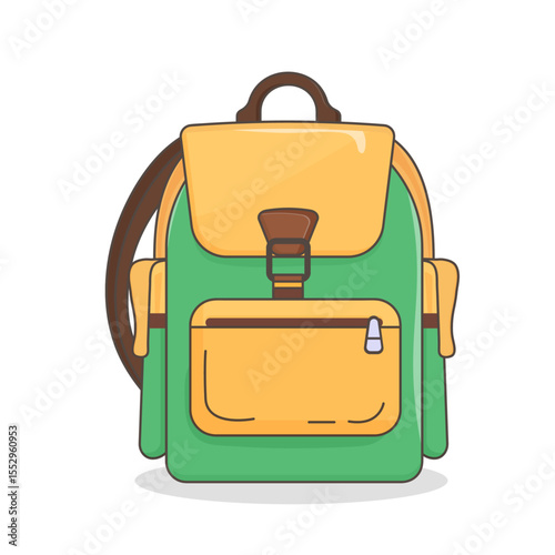 Colorful vector illustration of a backpack on white background — school bag icon for kids education, back to school, September 1, Knowledge Day, hiking gear symbol for World Tourism Day design