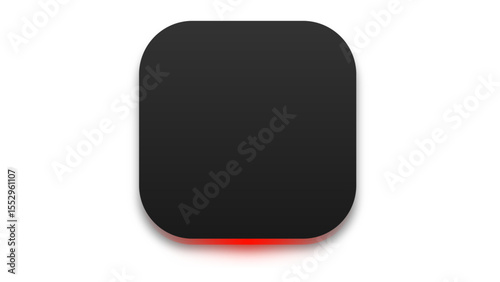 Sleek black rounded-square button with a vibrant red glow, perfect for modern UI designs and interactive elements on a transparent background.

