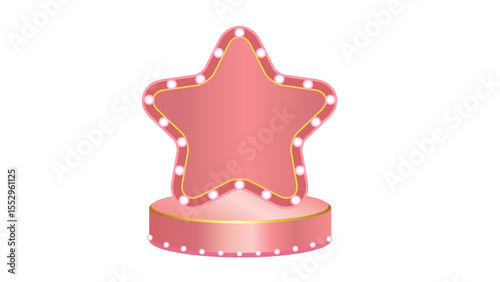 Glamorous pink star display podium with golden accents and dazzling lights, perfect for festive or celebrity product showcases on a transparent background.

