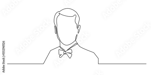 one continuous line of man wearing bow tie.single line vector of executive man,cafe worker,waiter,men's fashion clothing
