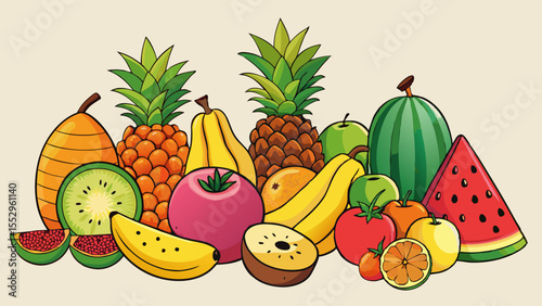 Vibrant assortment of fresh colorful fruits arranged together in a delightful composition