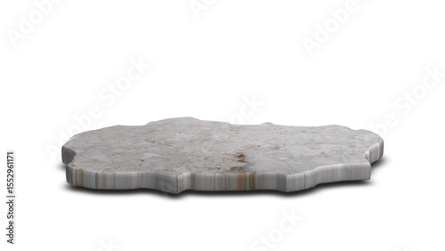Organic-shaped grey marble display base with natural rough edges, perfect for showcasing artisanal products on a transparent background.

