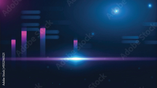 Colorful digital music equalizer waves glow brightly against a dark, abstract background with blue and rainbow lights, creating a dynamic technology art design