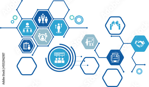 Human resources or HR and recruitment vector illustration. Concept with icons related to personnel, employment.