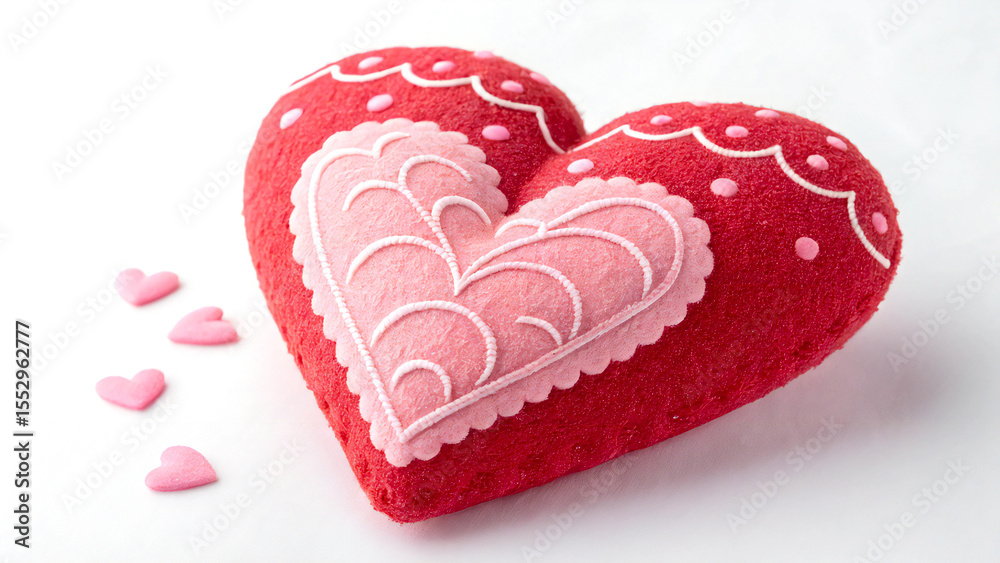 Obraz premium Closeup of Soft Textured Red and Pink Plush Heart on White Background