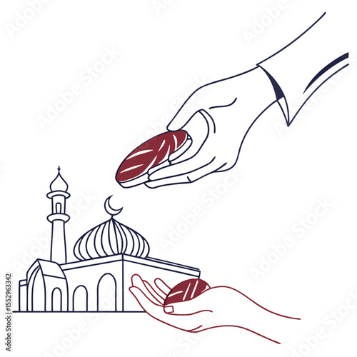 -line-art-of-hands-giving-charity-and-meat-during-.eps
