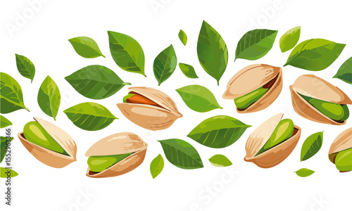 flying pistachios set vector food graphic design