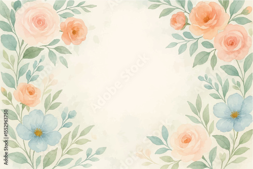 Vintage floral background with romantic pink roses, elegant frame, and decorative hearts for a wedding or Valentine's Day card design