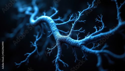 Blue highlighted neural connections with branching patterns indicative of a human nervous system structure such as the vagus nerve.