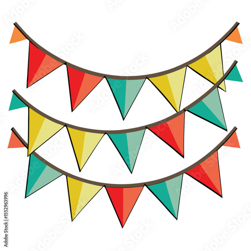 Colorful party banner vector illustration with triangle flags festive decoration for celebrations