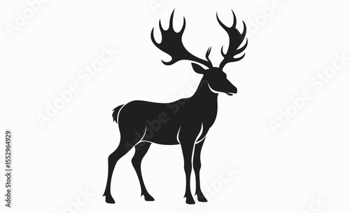 caribou silhouette vector, black reindeer shape, wild animal graphic, Caribou black silhouette vector 