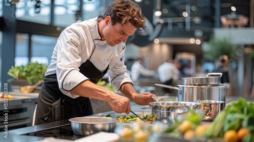 A celebrity chef hosts a cooking demonstration, captivating the audience.