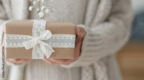 A delicate lace ribbon adorning a vintage gift box.