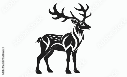 caribou silhouette vector, black reindeer shape, wild animal graphic, Caribou black silhouette vector 