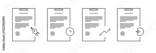 Document Business Legal Contract Flat Vector Icons set – Signature, Time & Growth
