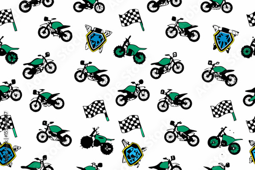 Vector motocross seamless pattern. Dirt bike cartoon repeat pattern.