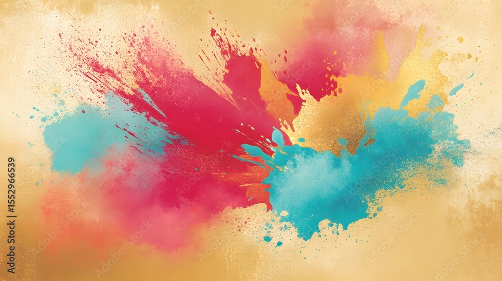 Obraz premium Abstract Gold Teal Red Paint Splatter Background