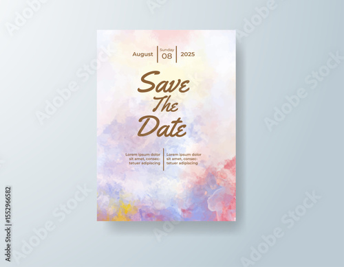 Wedding invitation with abstract splash watercolor